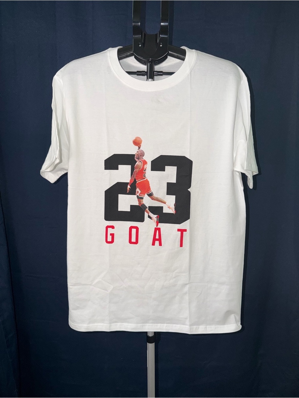 Michael Jordan 23 GOAT Graphic T-Shirt White Size Large 100% Cotton Basketball T